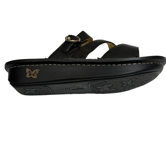 Alegria Black Pebble Leather Reptile Accent Adjust Ankle Strap Gold Buckle Sz 10 - Picture 2 of 14